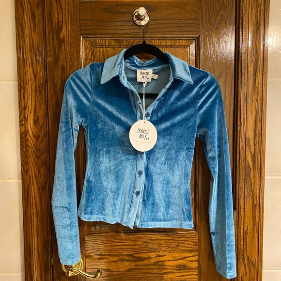 PRINCESS POLLY- ELODY LONG SLEEVE TOP VELVET TEAL - Picture 2 of 6